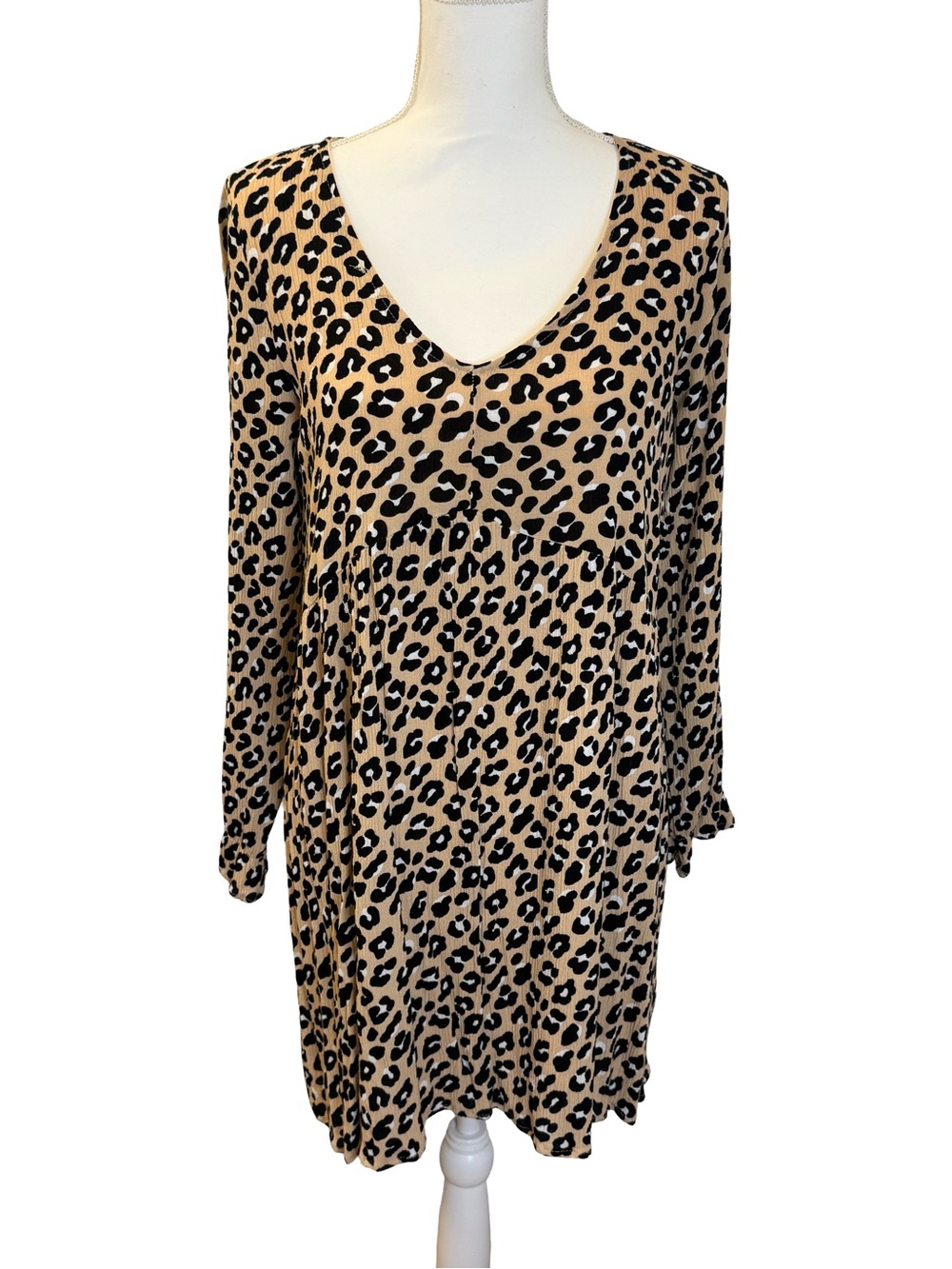 Simply Southern Taupe and Black Leopard Print Long Sleeve V-Neck Dress